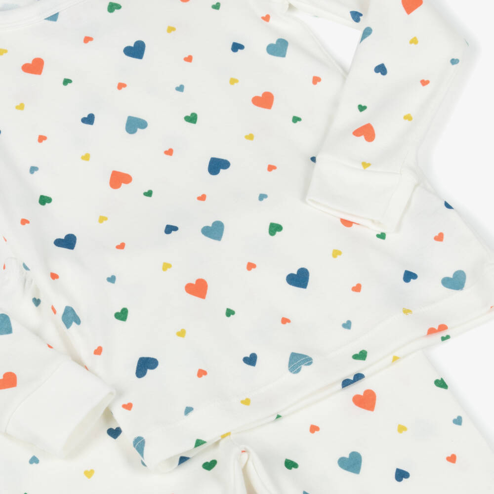 Petit Bateau-Пижама кремовая из органического хлопка с разноцветными сердцами для девочек | Childrensalon