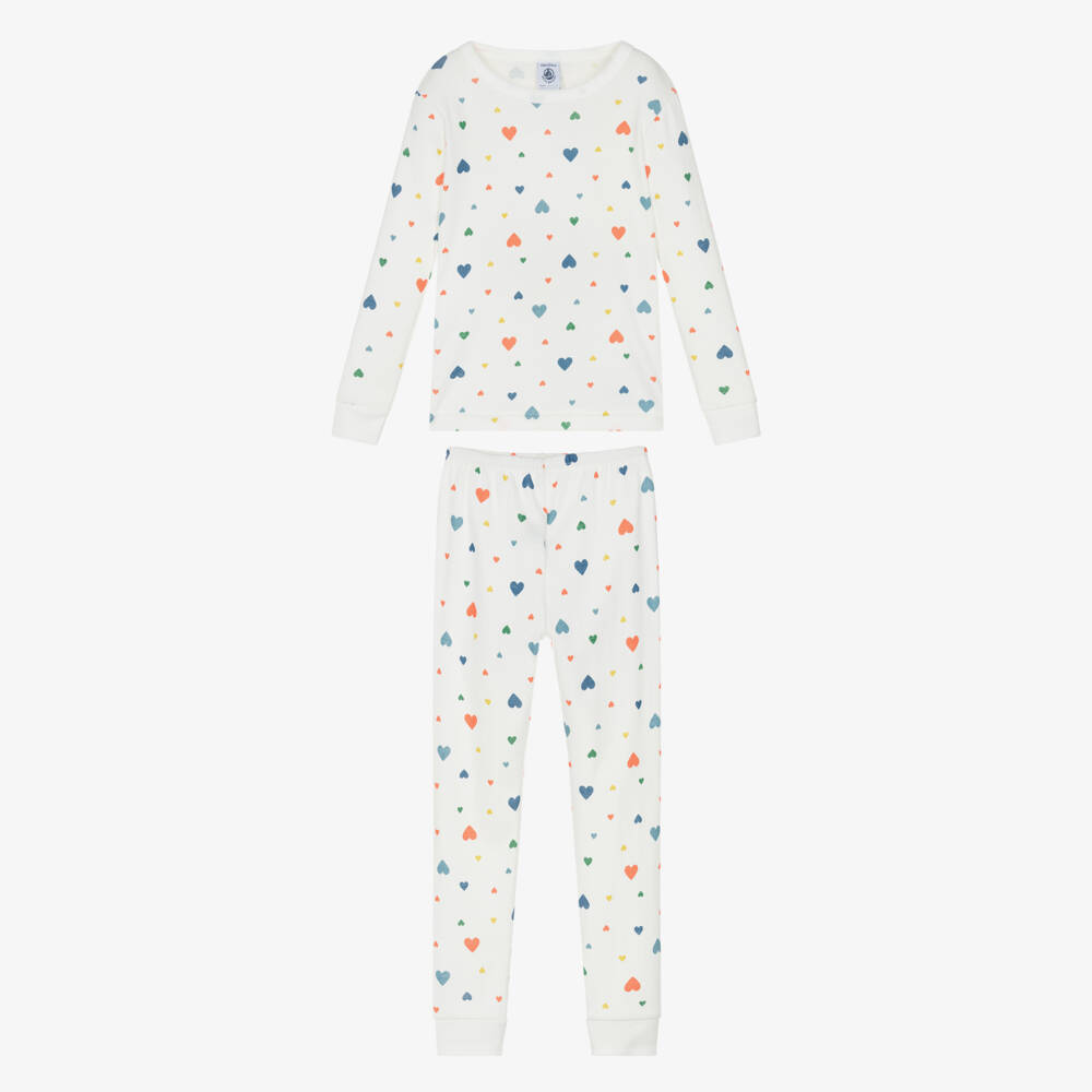 Petit Bateau-Пижама кремовая из органического хлопка с разноцветными сердцами для девочек | Childrensalon