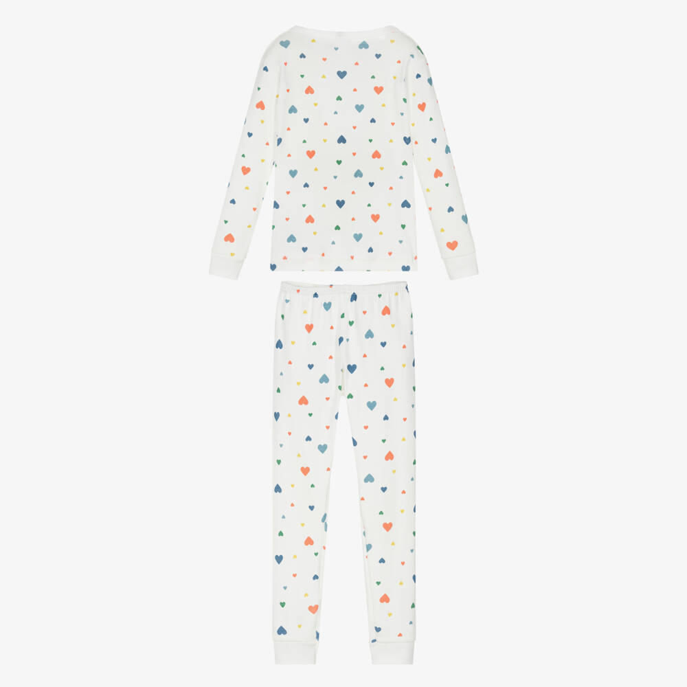Petit Bateau-Пижама кремовая из органического хлопка с разноцветными сердцами для девочек | Childrensalon