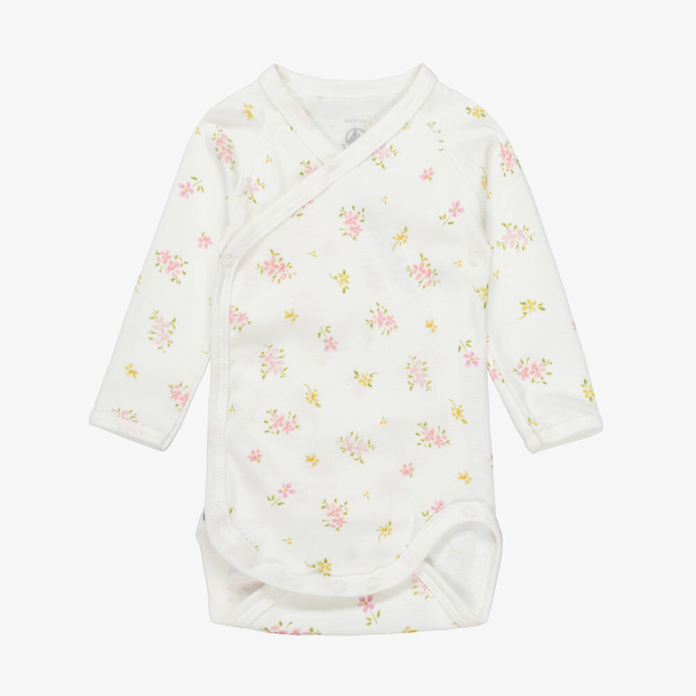 Petit Bateau-Girls Ivory & Pale Pink Cotton Baby Bodyvests (5 Pack) | Childrensalon