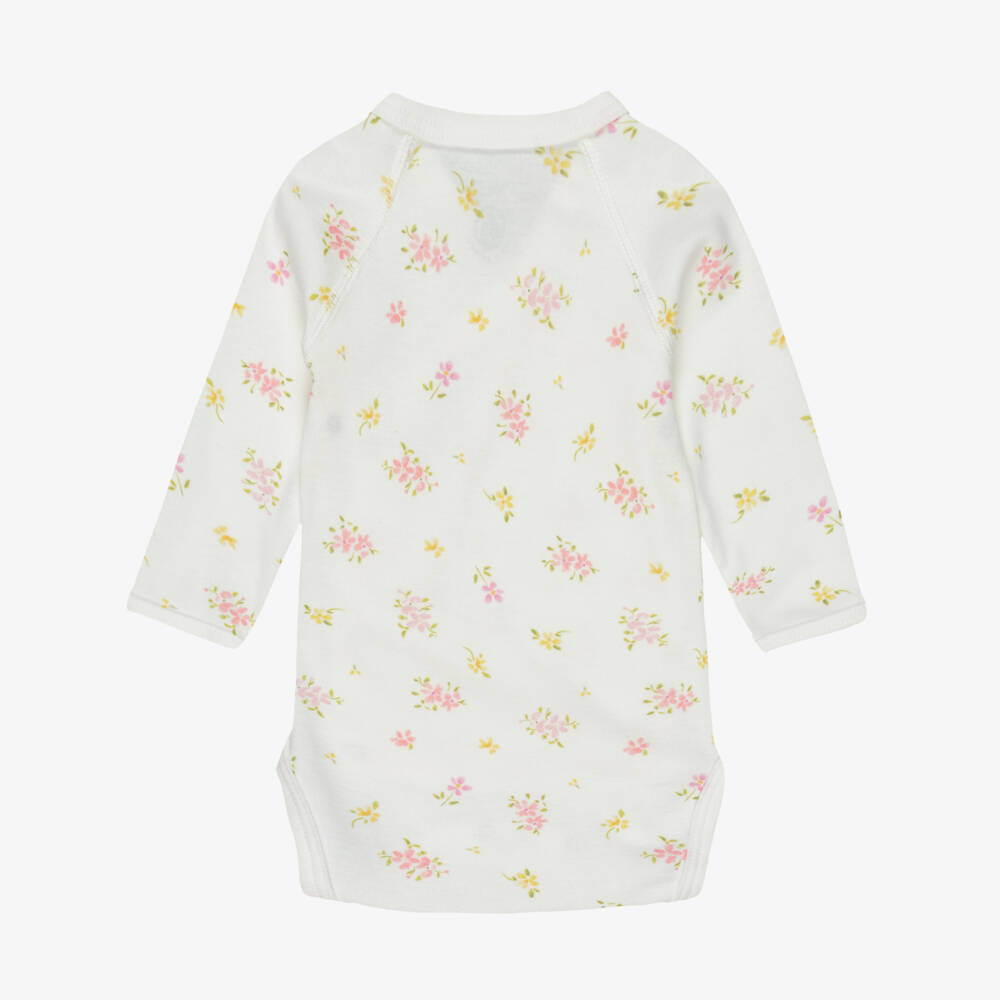 Petit Bateau-Girls Ivory & Pale Pink Cotton Baby Bodyvests (5 Pack) | Childrensalon