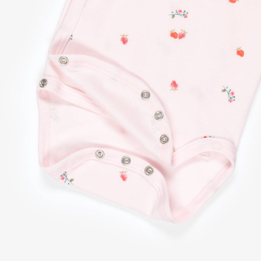 Petit Bateau-Girls Ivory & Pale Pink Cotton Baby Bodyvests (5 Pack) | Childrensalon