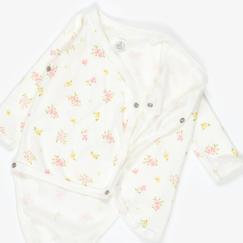 Petit Bateau-Girls Ivory & Pale Pink Cotton Baby Bodyvests (5 Pack) | Childrensalon