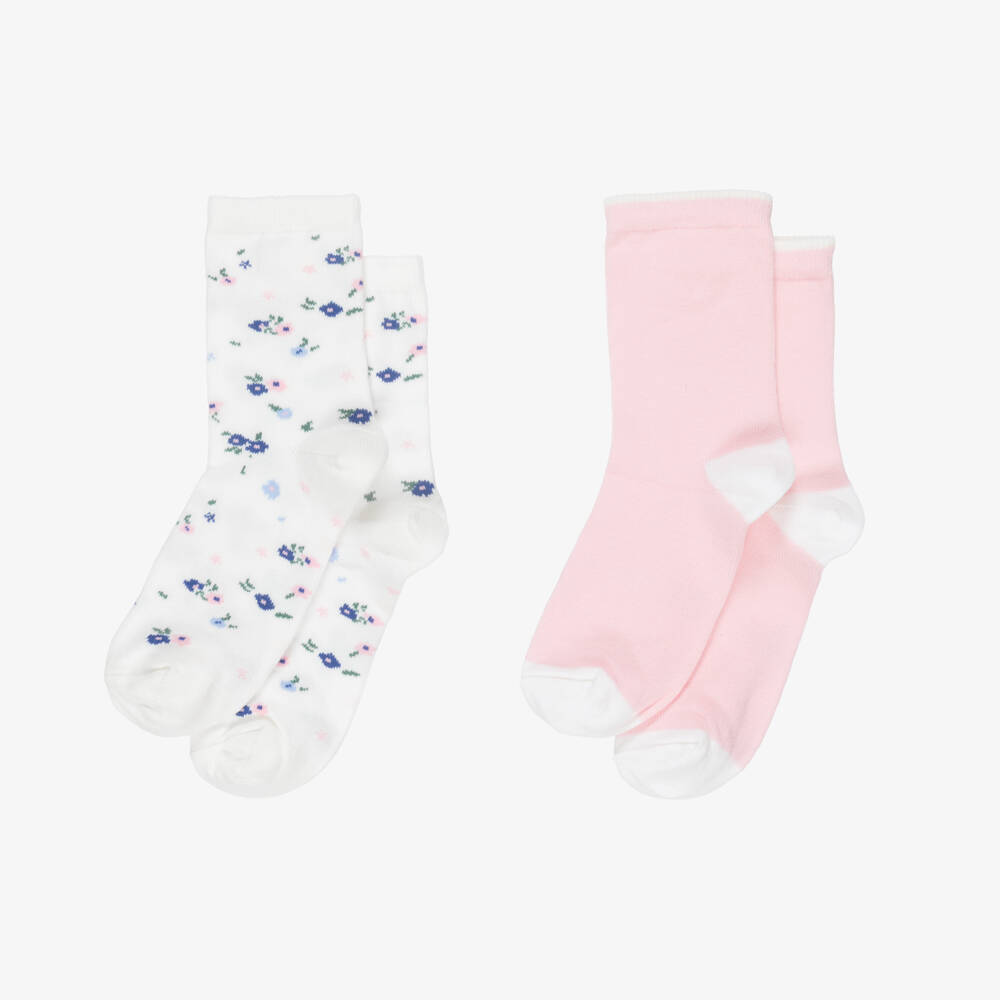 Petit Bateau-Girls Ivory & Pale Pink Knitted Ankle Socks (2 Pack) | Childrensalon