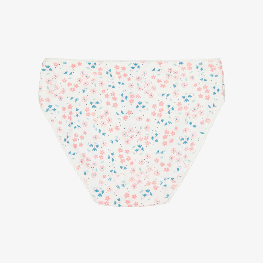 Petit Bateau-Girls Ivory & Pink Cotton Jersey Floral Knickers (3 Pack) | Childrensalon