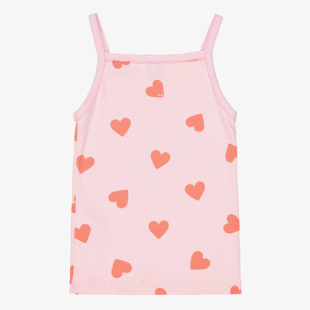 Petit Bateau-Girls Ivory & Pink Cotton Jersey Heart Print Vests (2 Pack) | Childrensalon