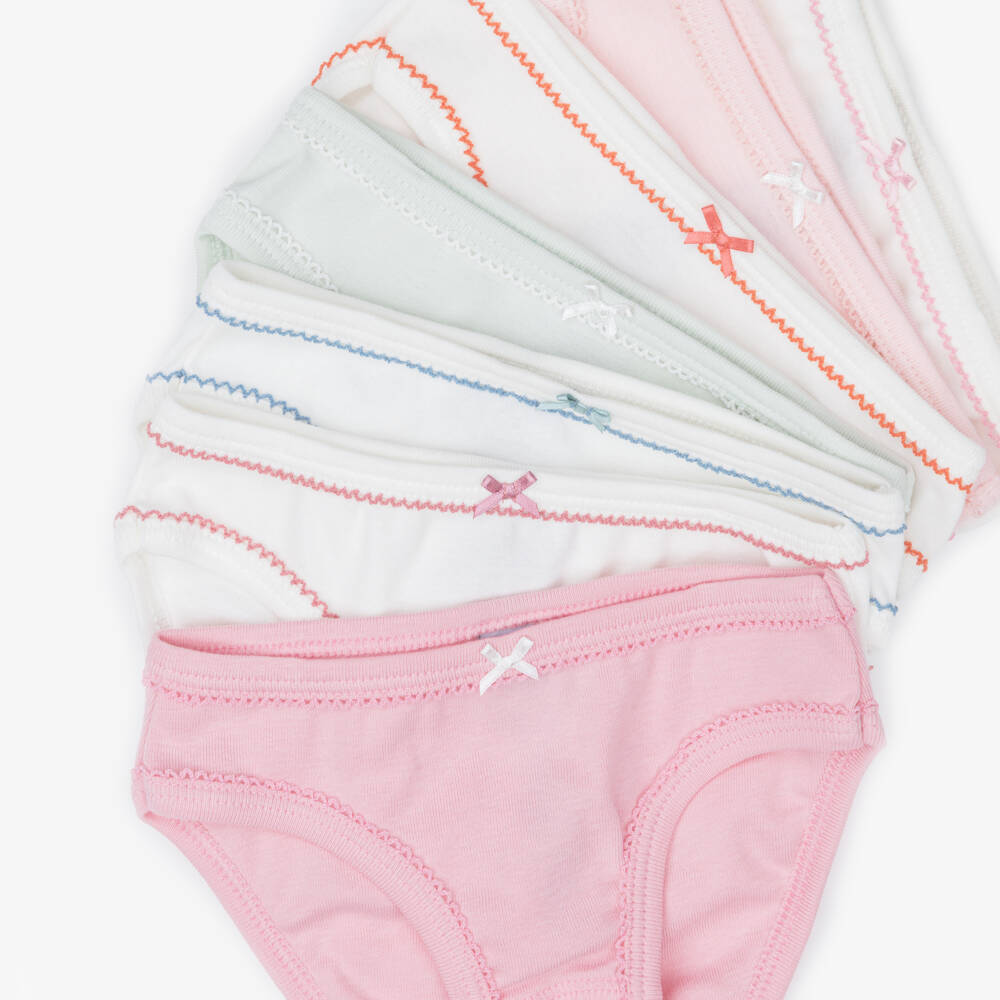 Petit Bateau-Girls Ivory & Pink Cotton Knickers (7 Pack) | Childrensalon