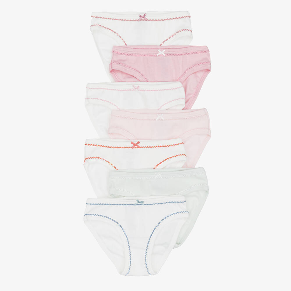 Petit Bateau-Girls Ivory & Pink Cotton Knickers (7 Pack) | Childrensalon
