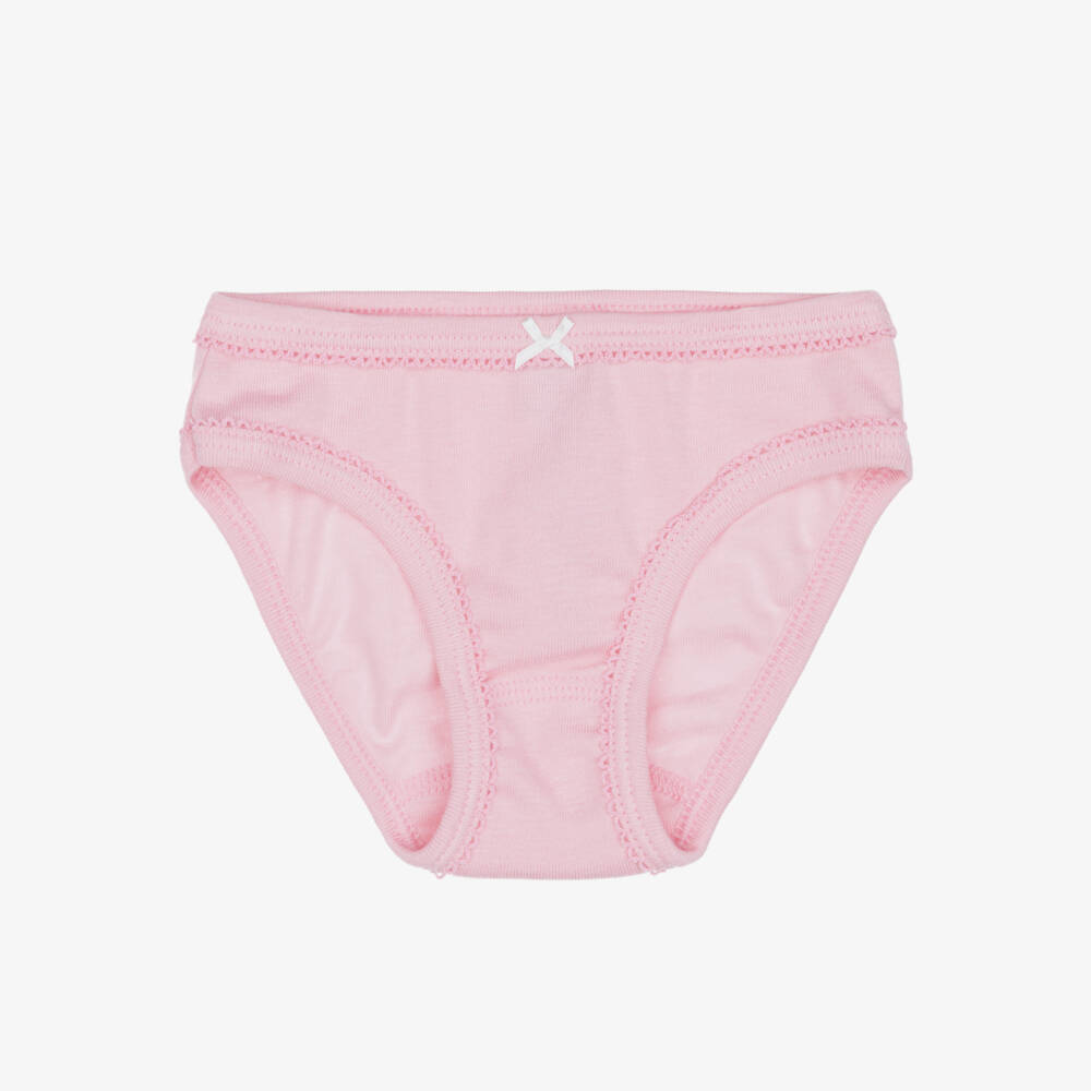 Petit Bateau-Girls Ivory & Pink Cotton Knickers (7 Pack) | Childrensalon