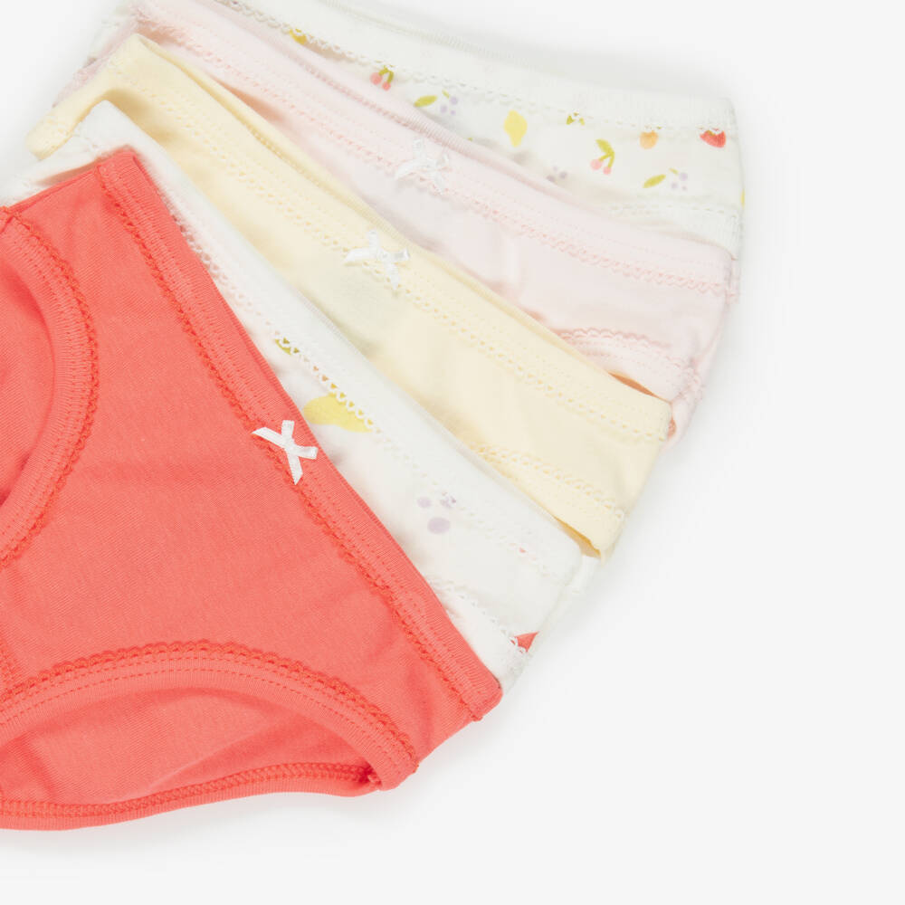 Petit Bateau-Girls Ivory & Pink Cotton Knickers with Fruit Print (5 Pack) | Childrensalon