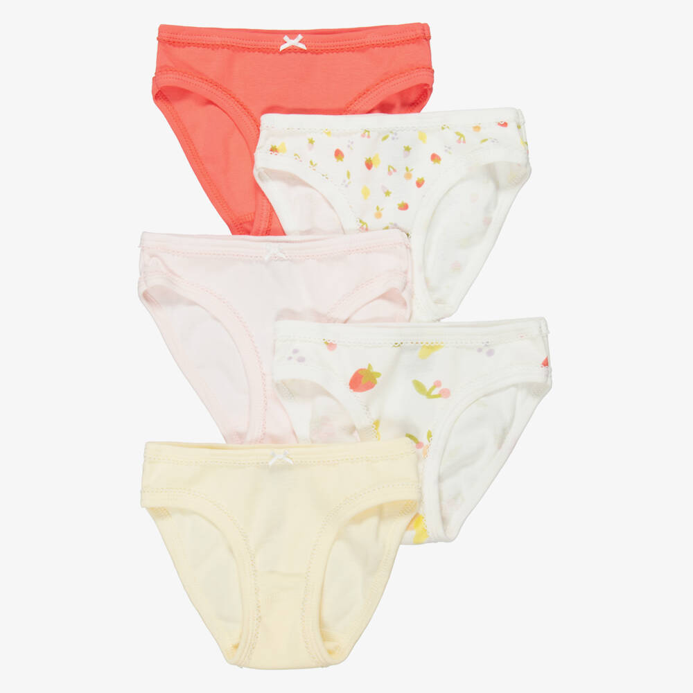 Petit Bateau-Girls Ivory & Pink Cotton Knickers with Fruit Print (5 Pack) | Childrensalon