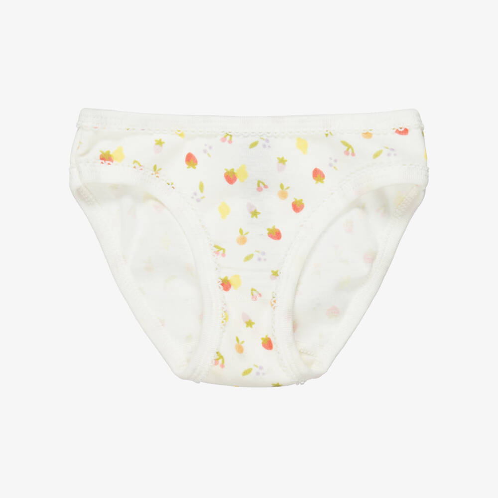 Petit Bateau-Girls Ivory & Pink Cotton Knickers with Fruit Print (5 Pack) | Childrensalon