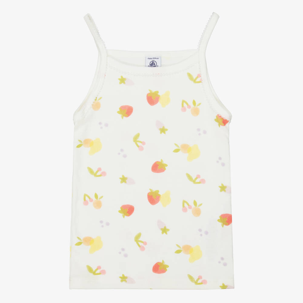 Petit Bateau-توب داخلي قطن بطبعة فواكه لون عاجي وزهري للبنات (عدد 3) | Childrensalon