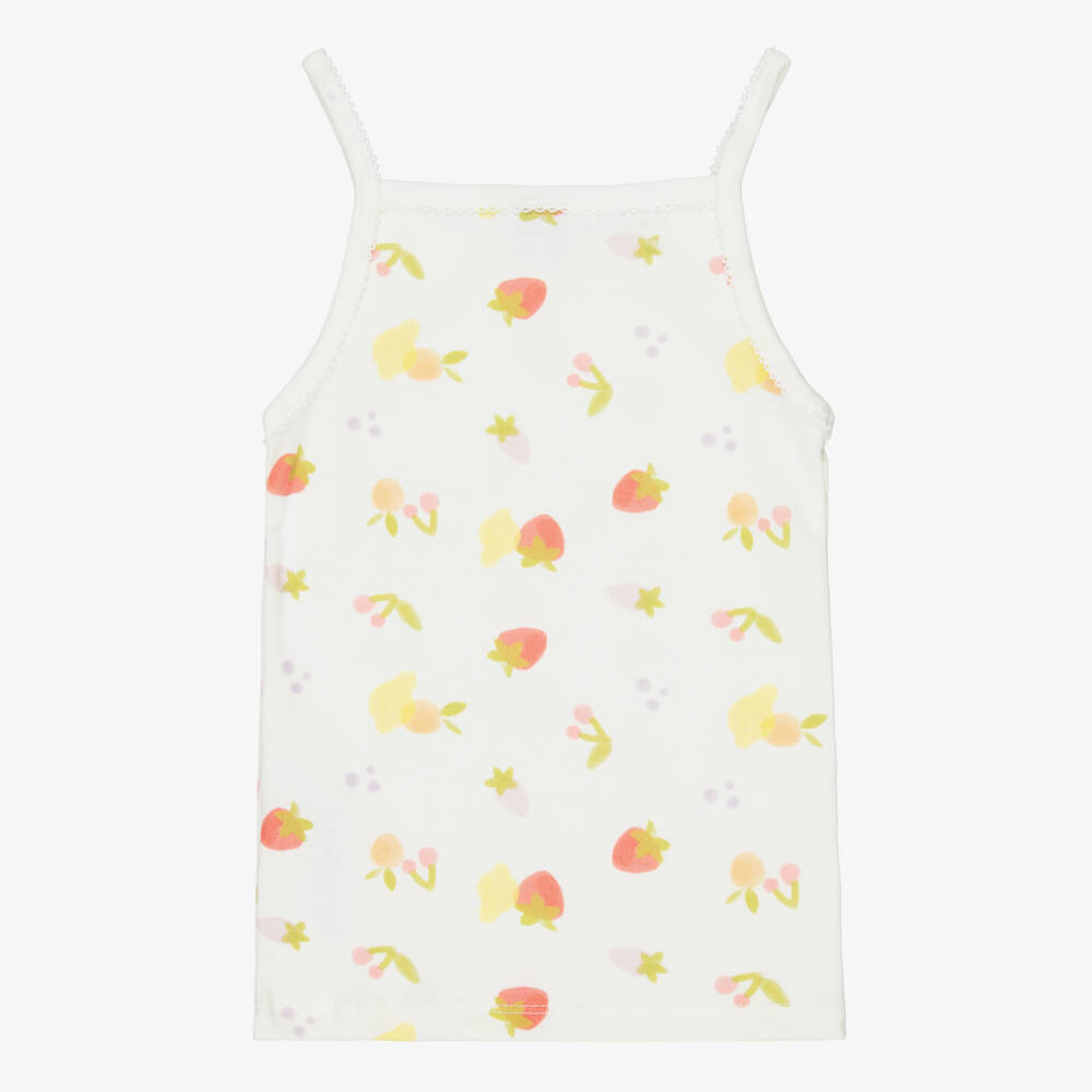 Petit Bateau-توب داخلي قطن بطبعة فواكه لون عاجي وزهري للبنات (عدد 3) | Childrensalon