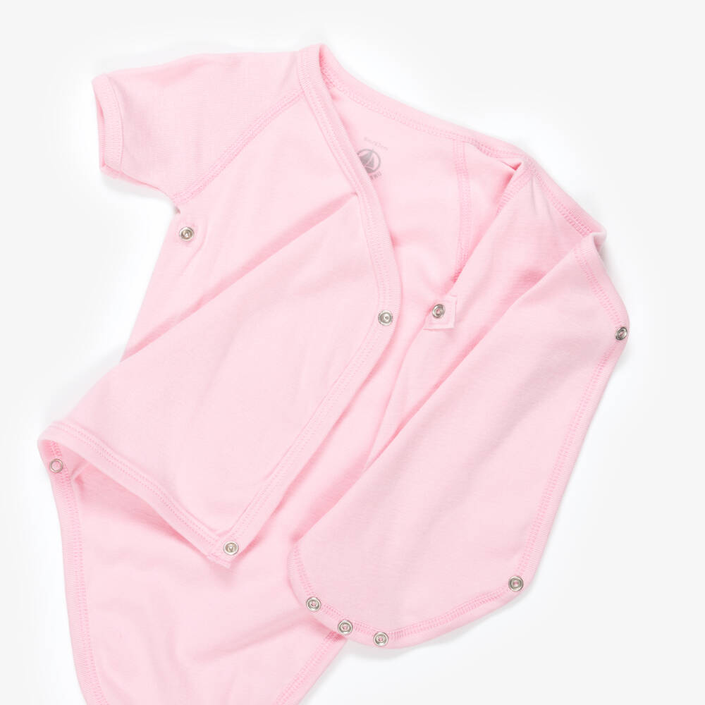 Petit Bateau-Girls Ivory & Pink Cotton Wrap-Over Bodyvests (3 Pack) | Childrensalon