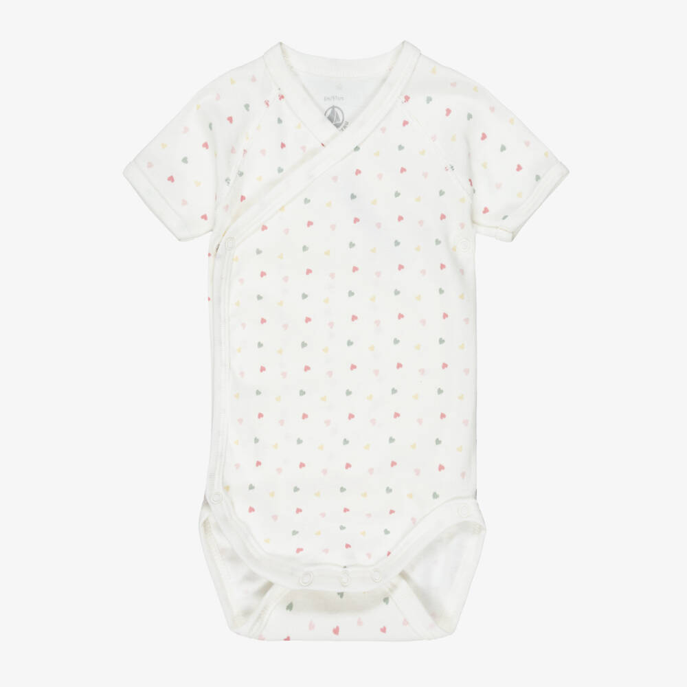 Petit Bateau-Girls Ivory & Pink Cotton Wrap-Over Bodyvests (3 Pack) | Childrensalon