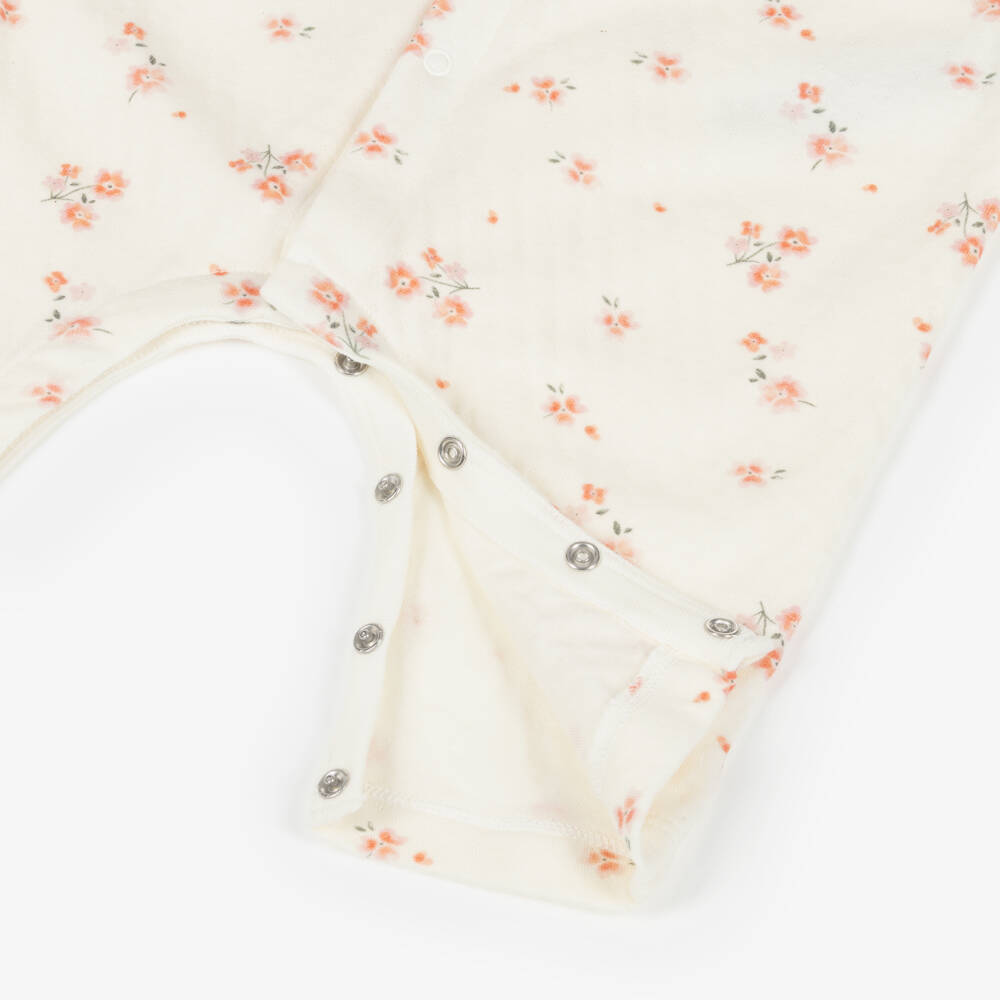 Petit Bateau-Girls Ivory & Pink Floral Cotton Babysuit | Childrensalon