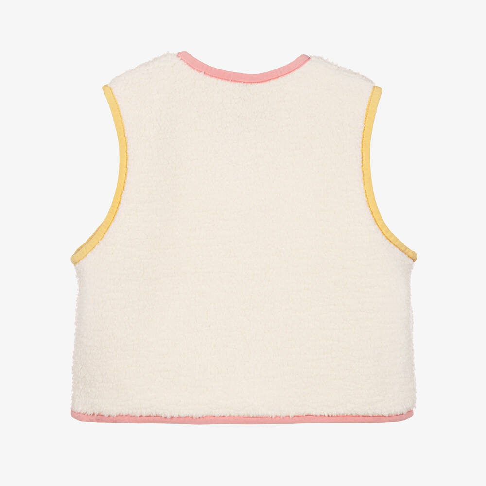 Petit Bateau-Girls Ivory Sherpa Gilet with Pink & Yellow Trims | Childrensalon