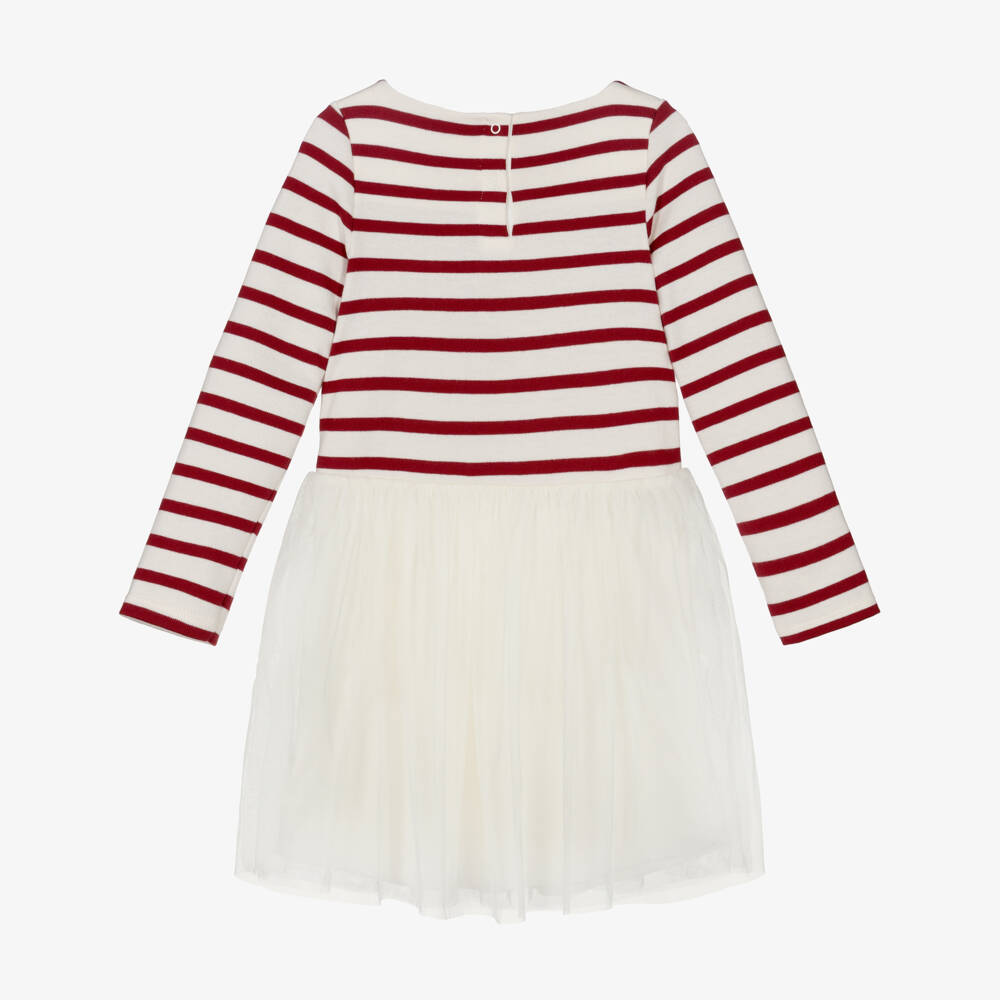 Petit Bateau-فستان مخطط تول وجيرسي لون عاجي للبنات | Childrensalon