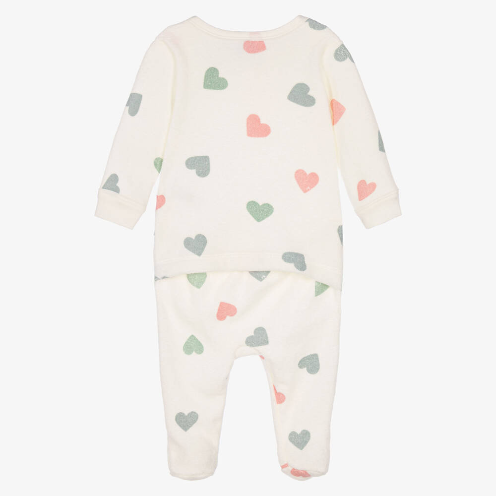 Petit Bateau-Girls Ivory Towelling Babygrow with Envelope Neckline | Childrensalon