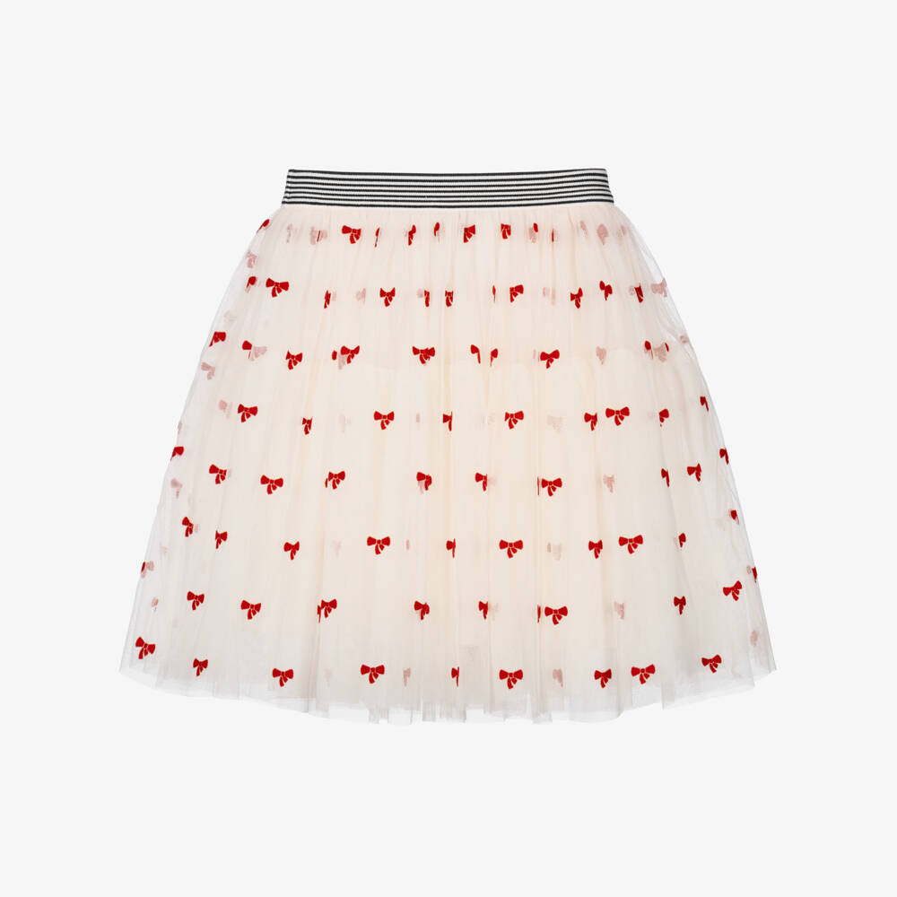 Petit Bateau-Girls Ivory Tulle Skirt with Red Bows | Childrensalon