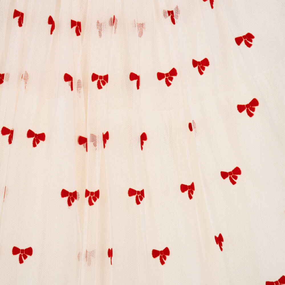Petit Bateau-Girls Ivory Tulle Skirt with Red Bows | Childrensalon