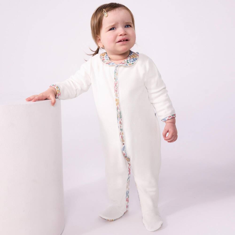 Petit Bateau-أفرول بيبي غرو قطيفة لون عاجي للبنات | Childrensalon