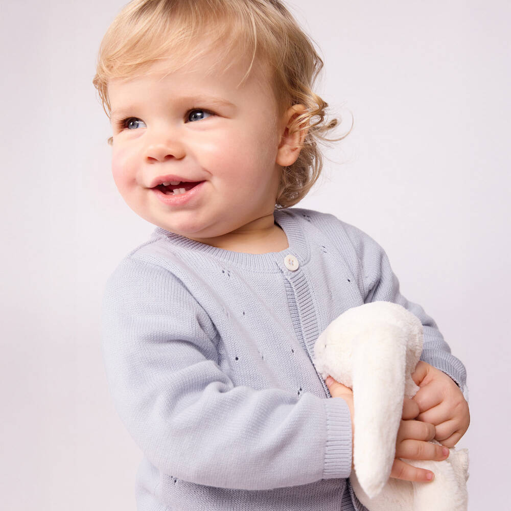 Petit Bateau-Girls Lilac Cotton Knit Pointelle Cardigan | Childrensalon