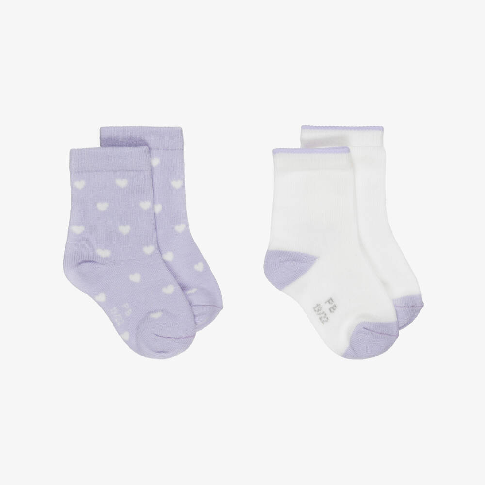 Petit Bateau-Girls Lilac Purple & White Cotton Socks (2 Pack) | Childrensalon