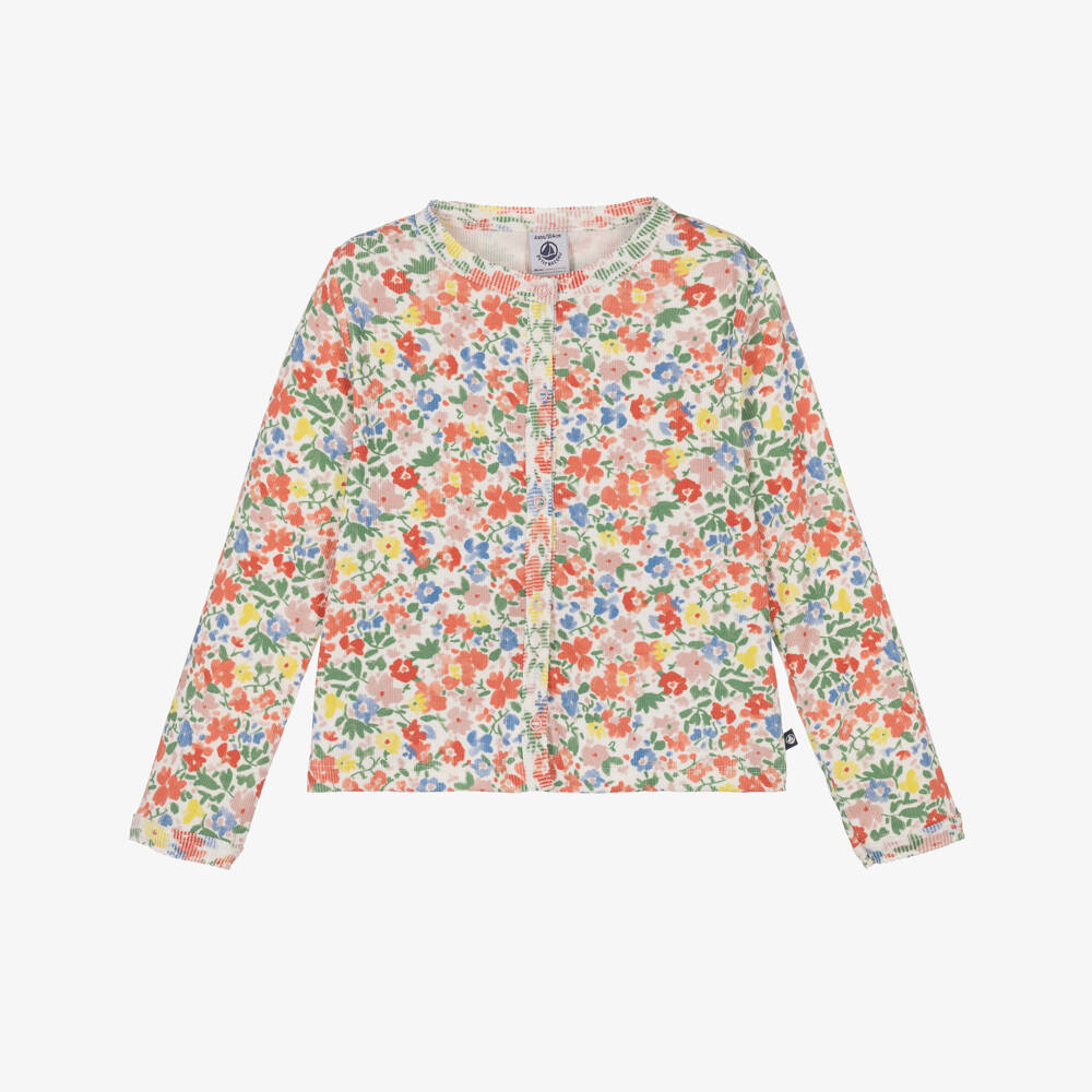 Petit Bateau-Girls Multicolour Floral Cotton Cardigan | Childrensalon