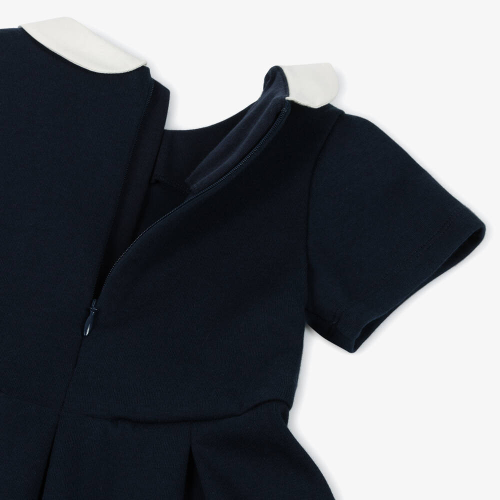 Petit Bateau-Girls Navy Blue Collared Dress | Childrensalon