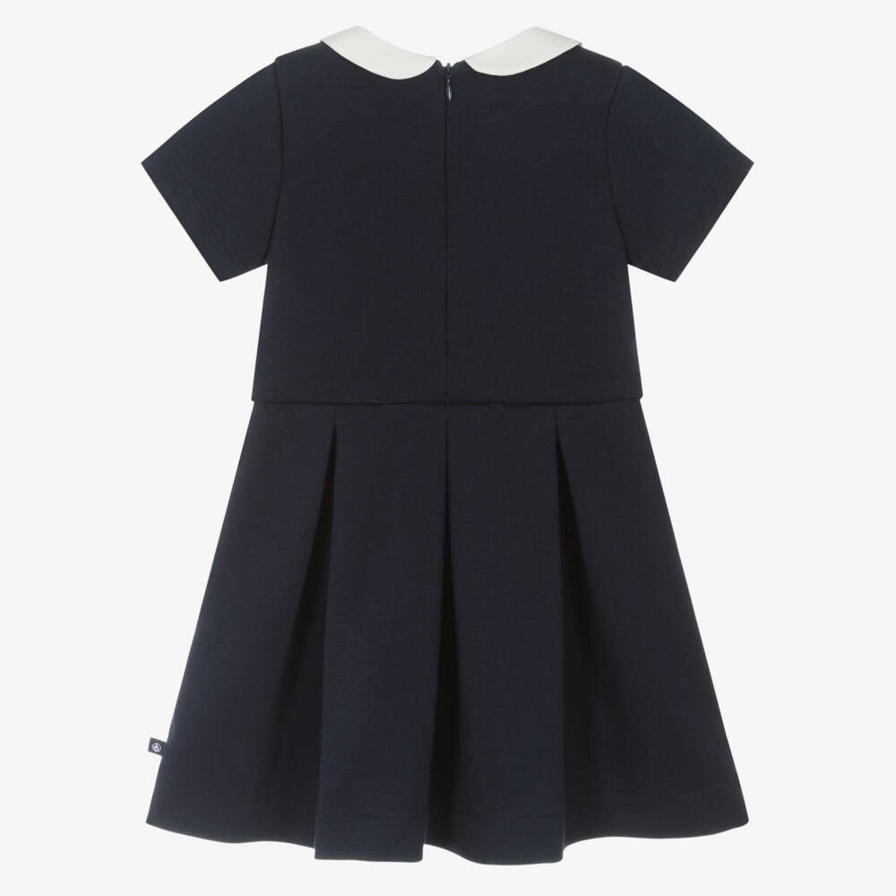 Petit Bateau-Girls Navy Blue Collared Dress | Childrensalon