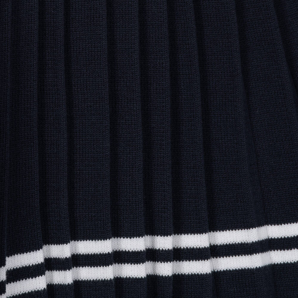 Petit Bateau-Girls Navy Blue Cotton Knit Sailor Dress | Childrensalon