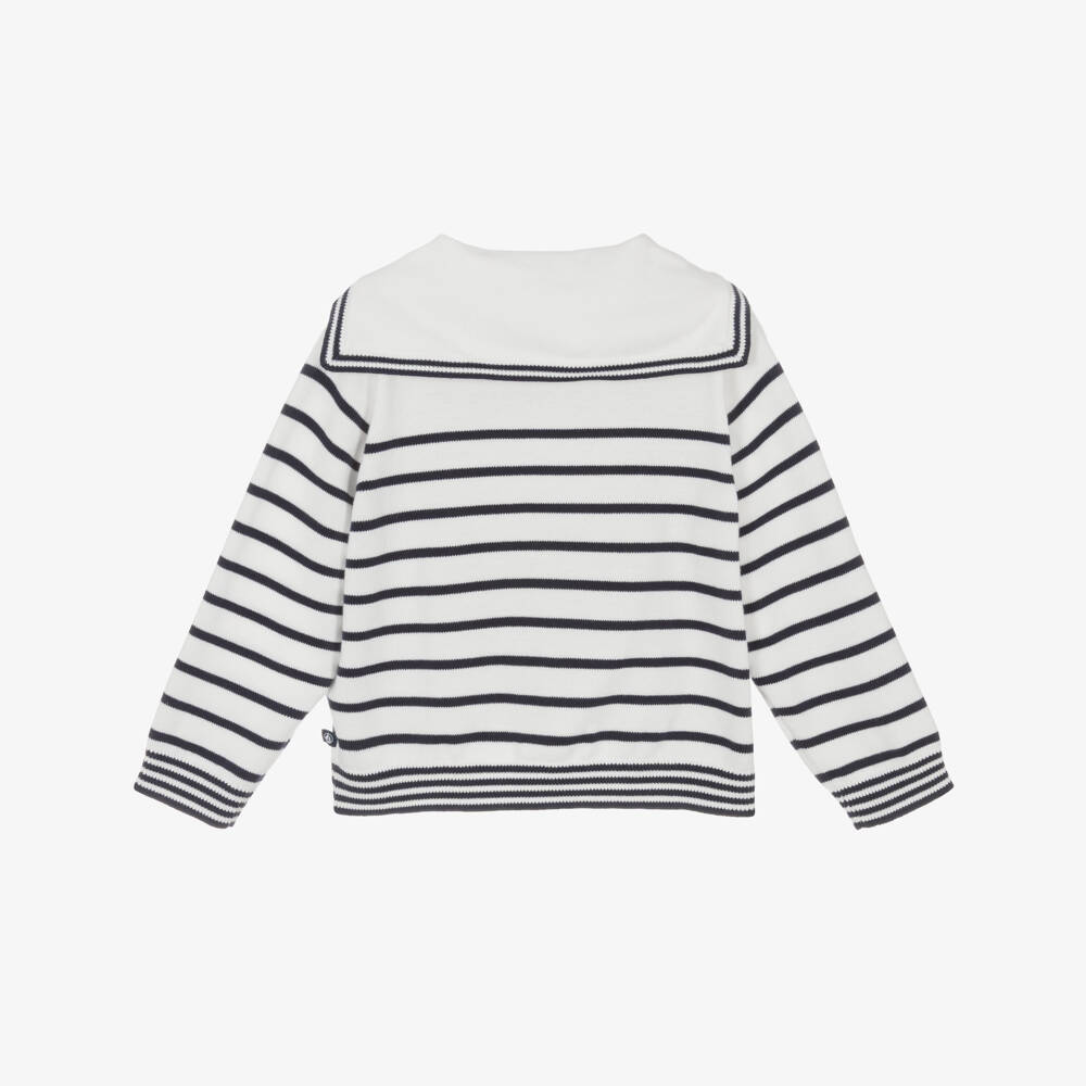Petit Bateau-Свитер в сине-кремовую полоску с морским воротником для девочек | Childrensalon