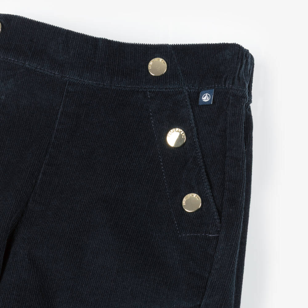 Petit Bateau-Girls Navy Blue Organic Cotton Needlecord Trousers | Childrensalon