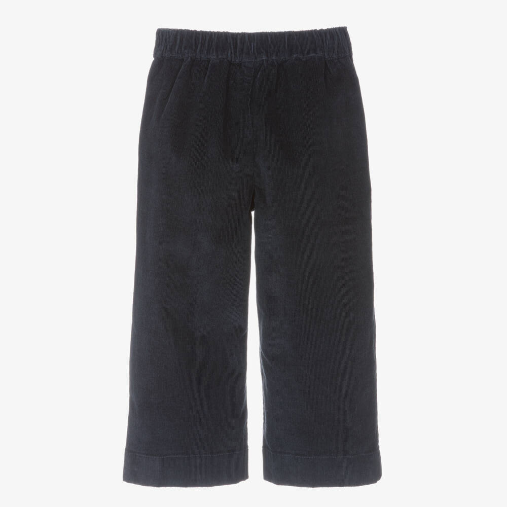 Petit Bateau-Girls Navy Blue Organic Cotton Needlecord Trousers | Childrensalon