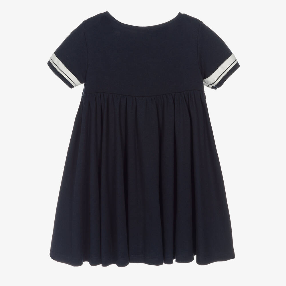 Petit Bateau-Girls Navy Blue Organic Cotton Sailor Dress | Childrensalon