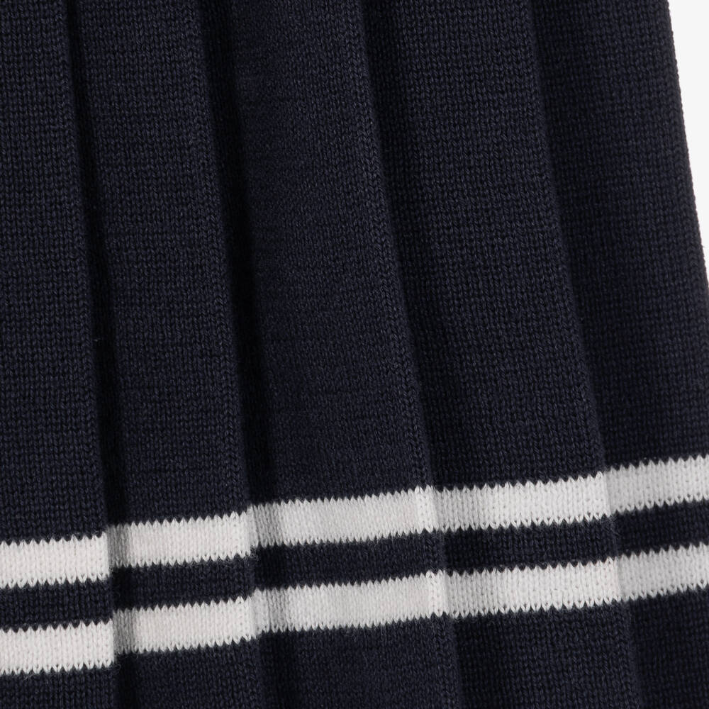 Petit Bateau-Girls Navy Blue Pleated Skirt in Cotton Knit | Childrensalon