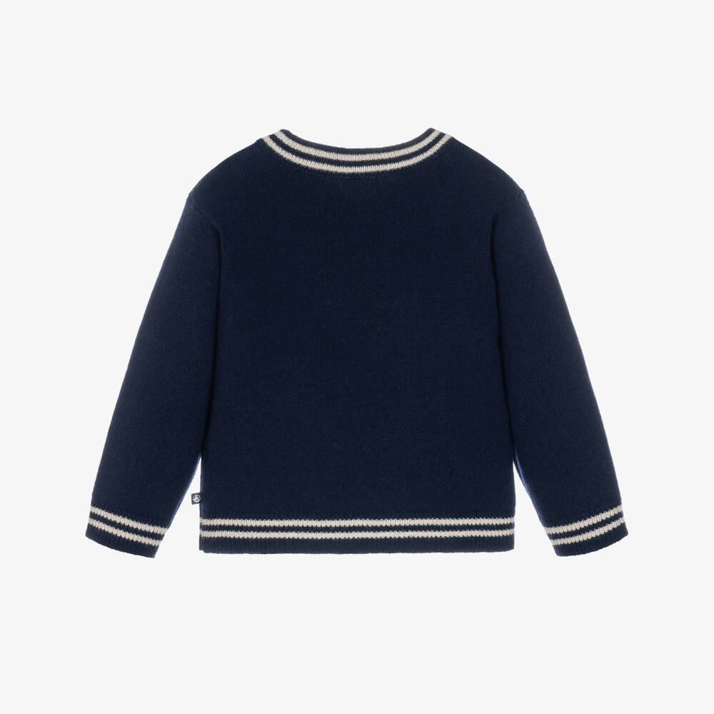 Petit Bateau-Girls Navy Blue Sweater with Bow Motif | Childrensalon