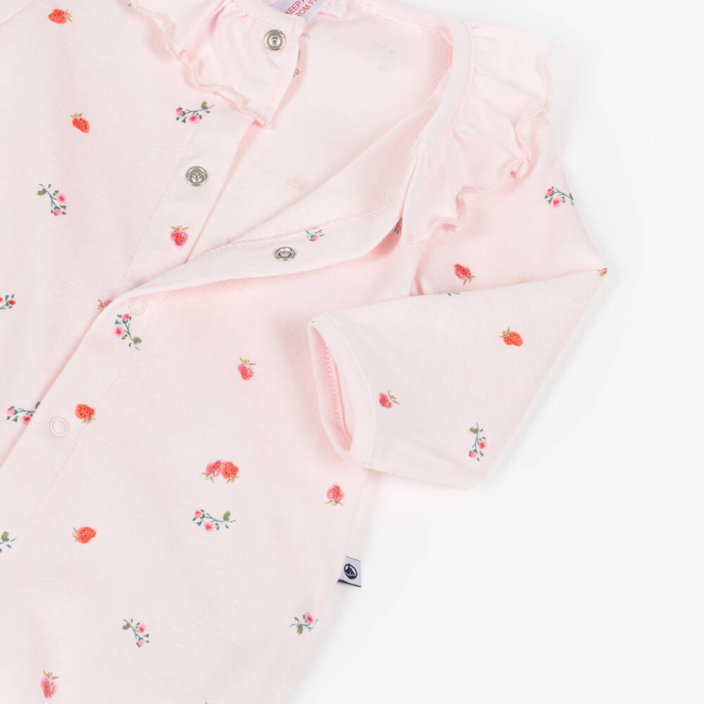 Petit Bateau-Girls Pale Pink Cotton Babygrow with Strawberry Print | Childrensalon