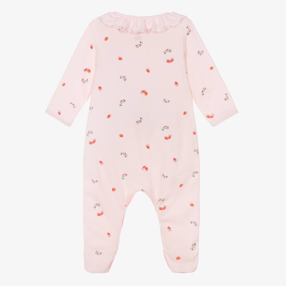 Petit Bateau-Girls Pale Pink Cotton Babygrow with Strawberry Print | Childrensalon