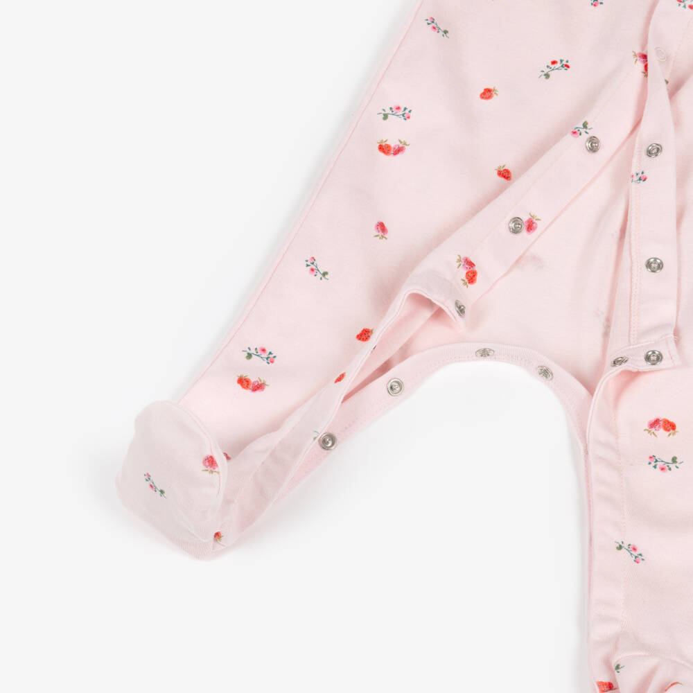 Petit Bateau-Girls Pale Pink Cotton Babygrow with Strawberry Print | Childrensalon