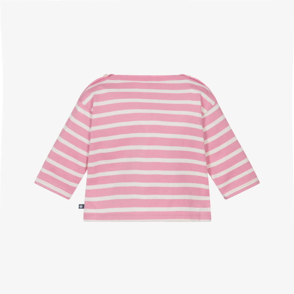 Petit Bateau-Girls Pale Pink Cotton Breton Striped Top | Childrensalon