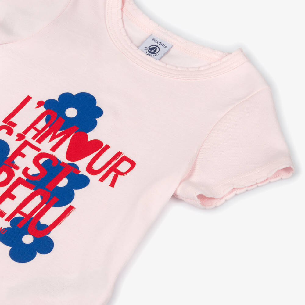 Petit Bateau-Girls Pale Pink Cotton Jersey Graphic T-Shirt | Childrensalon