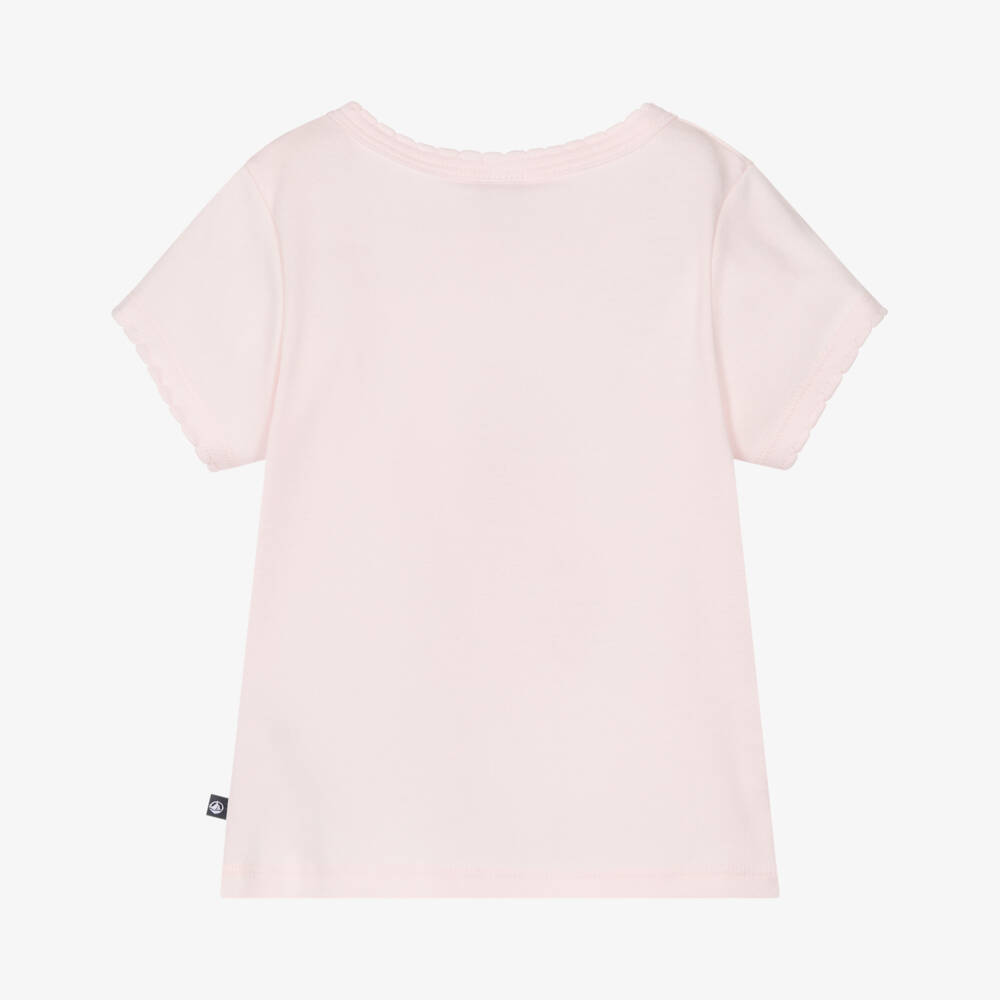Petit Bateau-Girls Pale Pink Cotton Jersey Graphic T-Shirt | Childrensalon