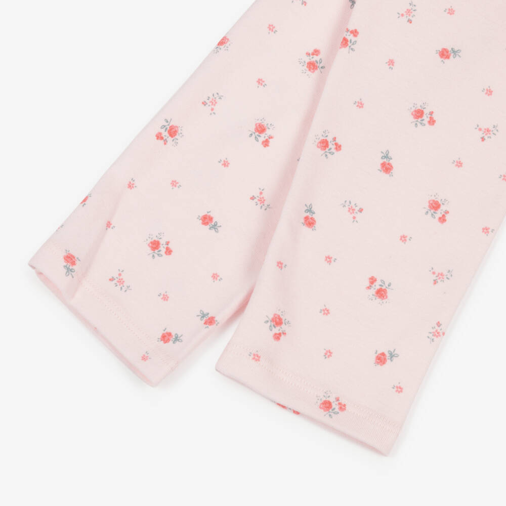 Petit Bateau-Girls Pastel Pink Cotton Pyjamas with Floral Print | Childrensalon