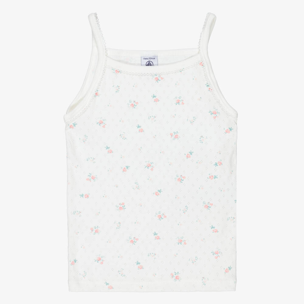 Petit Bateau-Girls Pastel Pink & Ivory Pointelle Cotton Jersey Vests (2 Pack) | Childrensalon