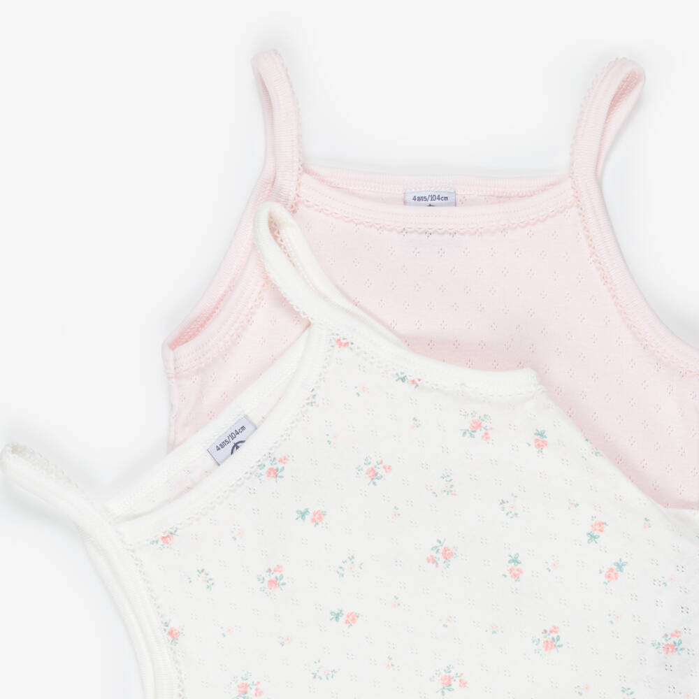 Petit Bateau-Girls Pastel Pink & Ivory Pointelle Cotton Jersey Vests (2 Pack) | Childrensalon
