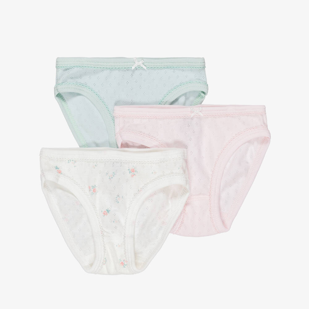 Petit Bateau-Girls Pastel Pointelle Cotton Jersey Knickers (3 Pack) | Childrensalon
