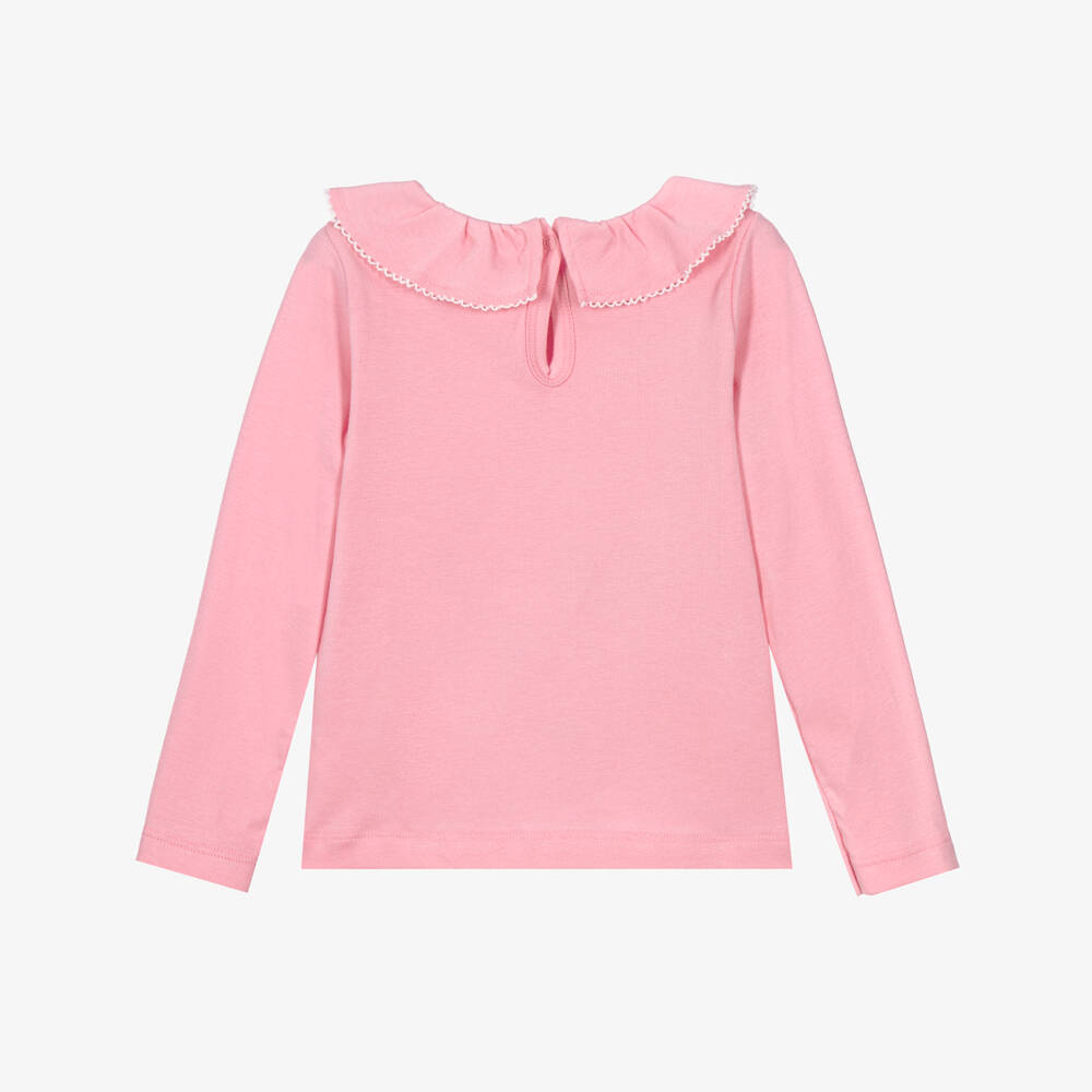 Petit Bateau-Girls Pink Collared Long-Sleeve Top | Childrensalon